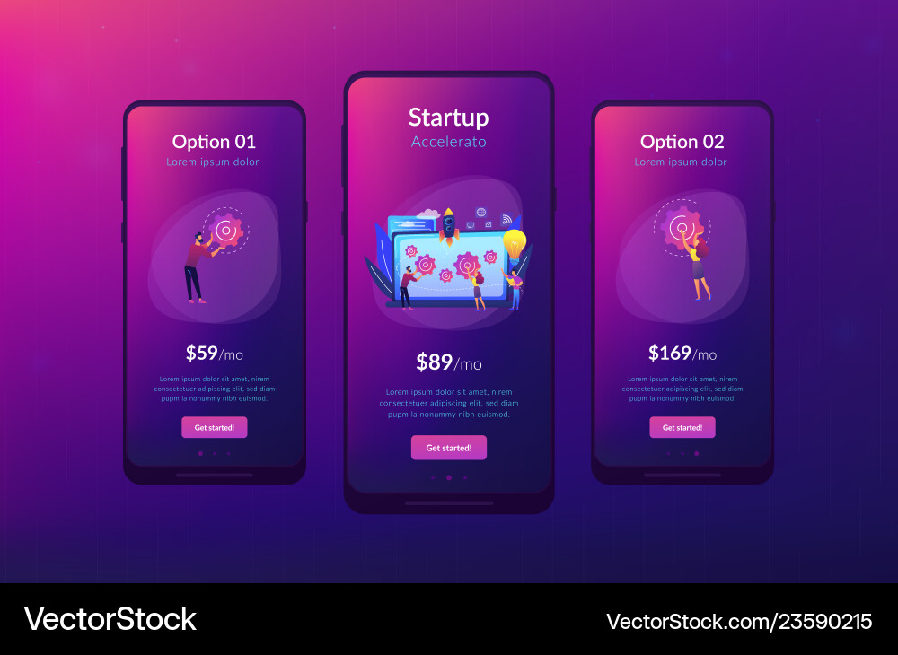 Startup accelerator app interface template Startup accelerator app interface template vector image