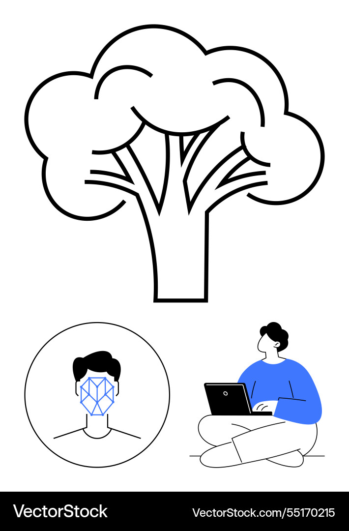 Tree with facial recognition concept Tree with facial recognition concept vector image