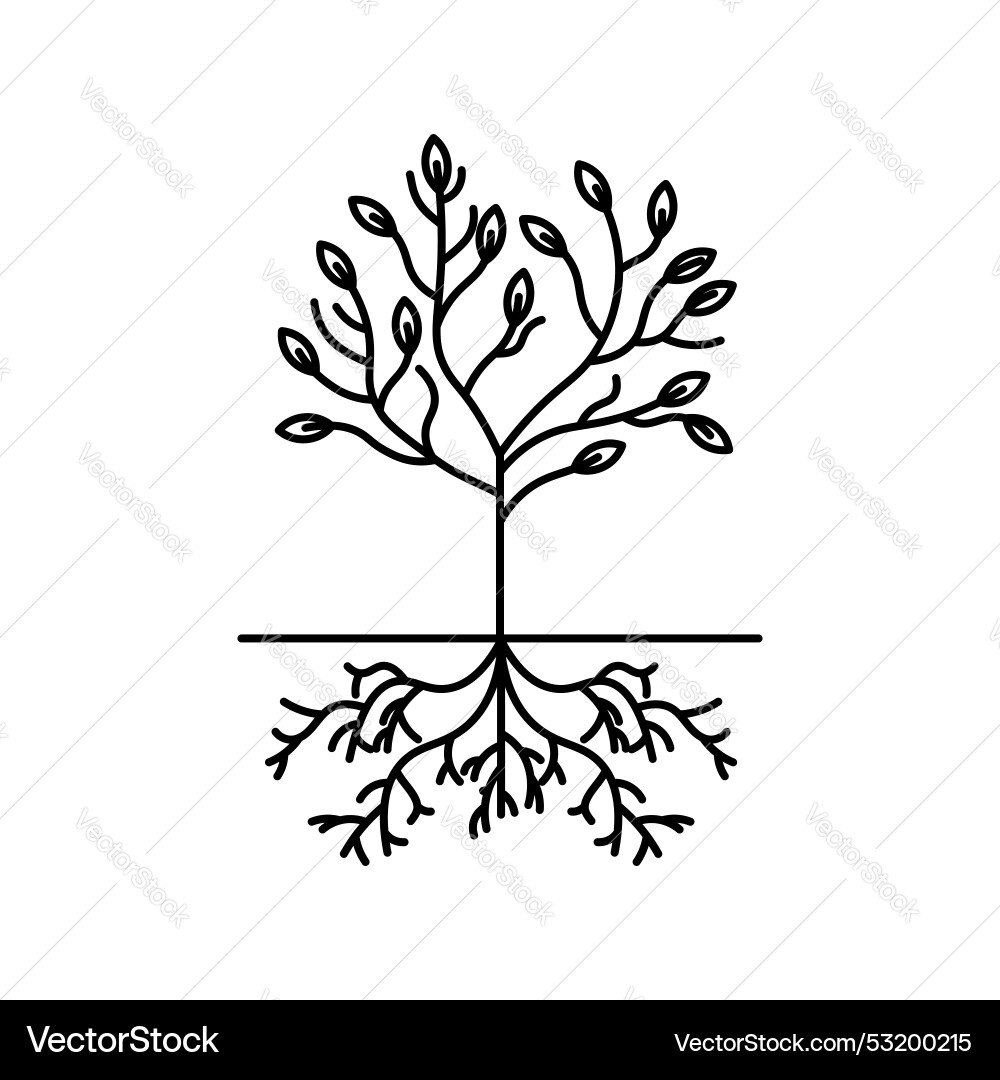 Tree with roots and leaves icon set root leaf vector image