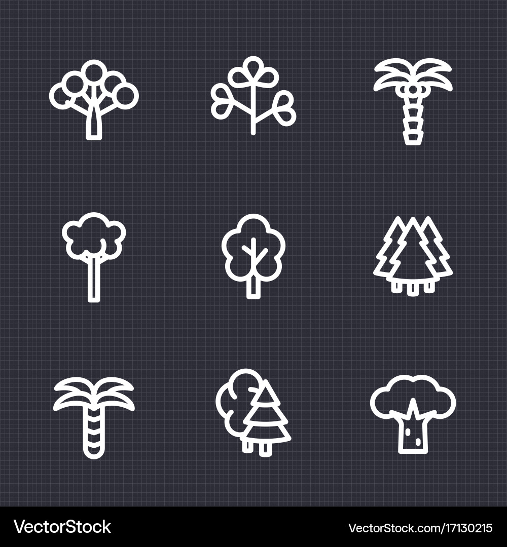 Trees icons set in linear style vector image