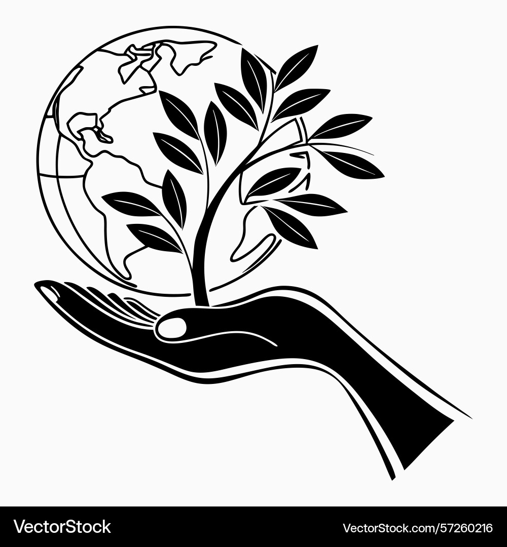Black and white hand holding earth globe – Free Vector | VectorStock, image size:1000x1080