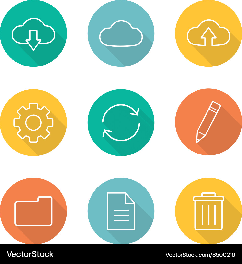 Cloud computing flat linear long shadow icons set Vector Image