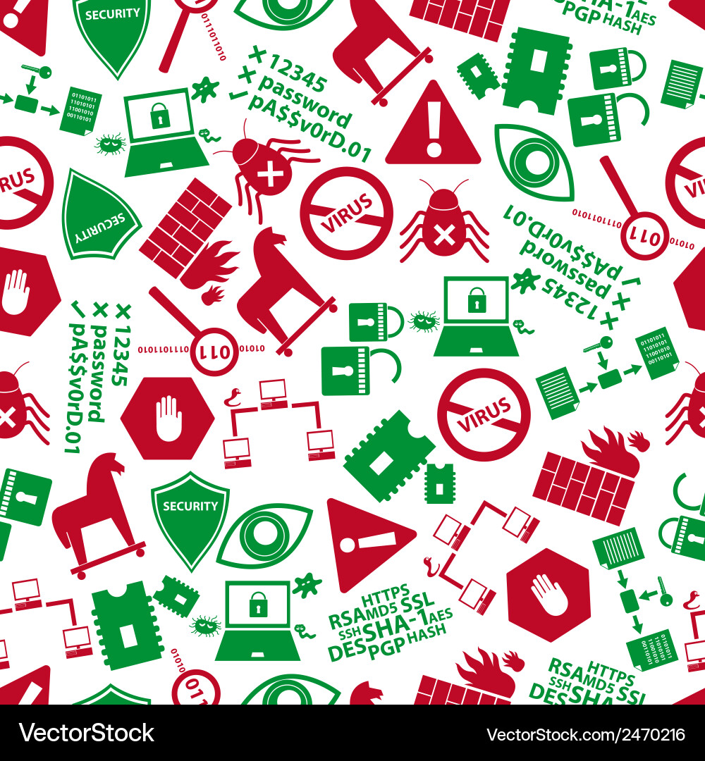 Computer security icons red and green pattern vector image