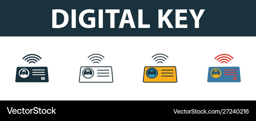 Digital key icon set premium symbol in different Digital key icon set premium symbol in different vector image