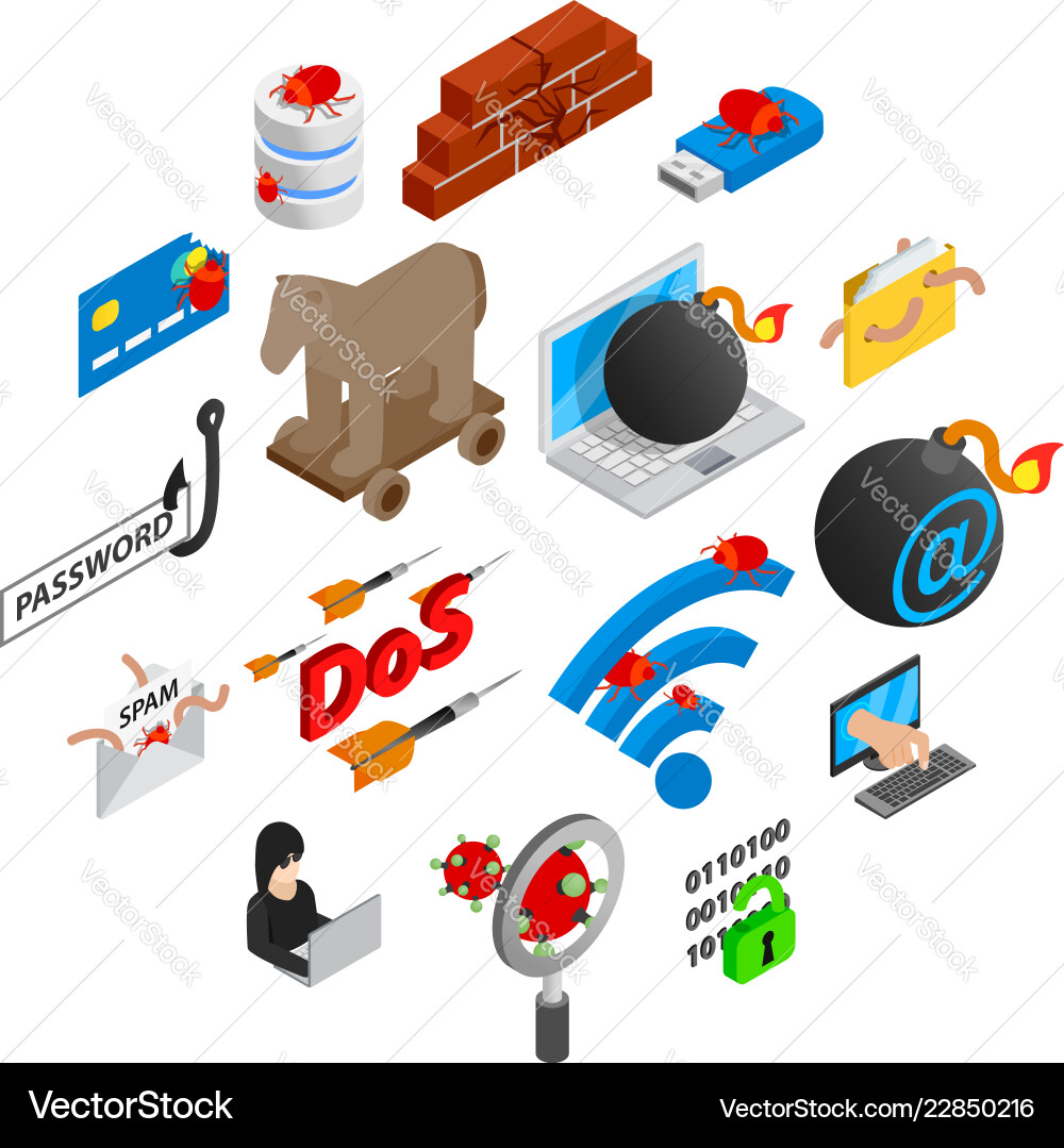 Hacking Icons - Isometric Style vector image