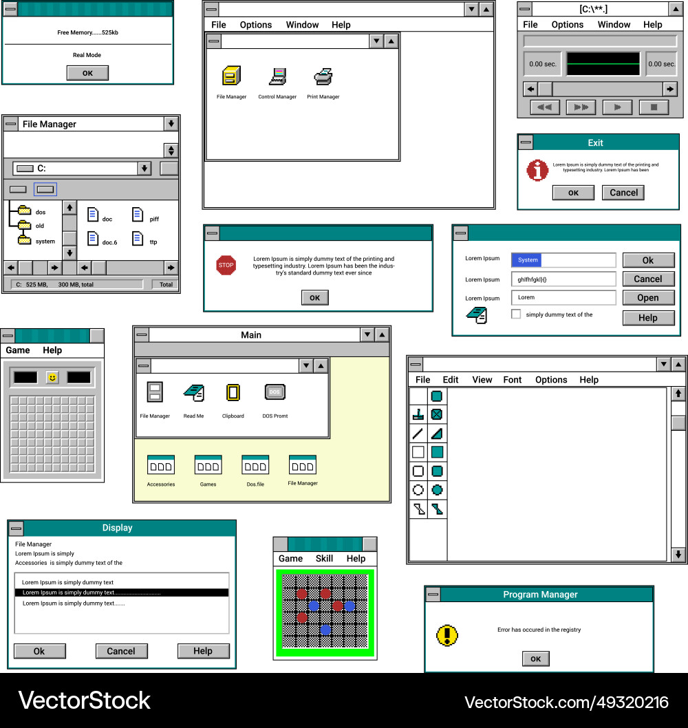 Interface of old applications and programs on pc Interface of old applications and programs on pc vector image