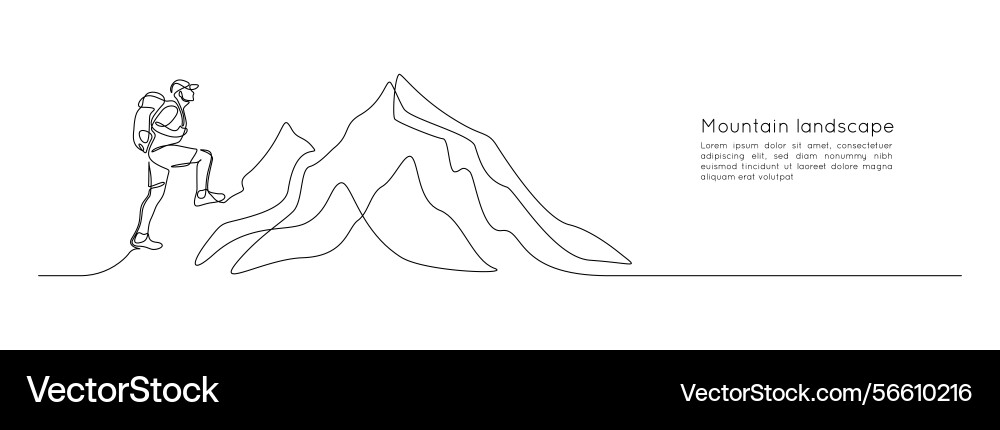 Man climbs the mountains in one continuous line Man climbs the mountains in one continuous line Vector Image
