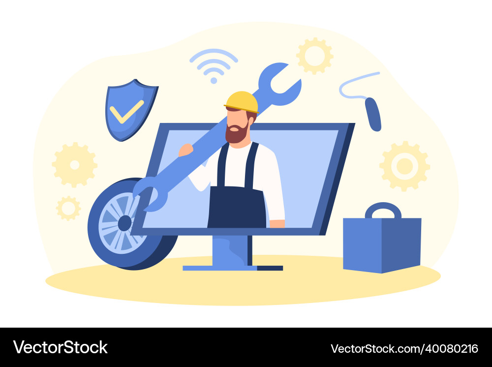 Mechanic on computer Mechanic on computer vector image