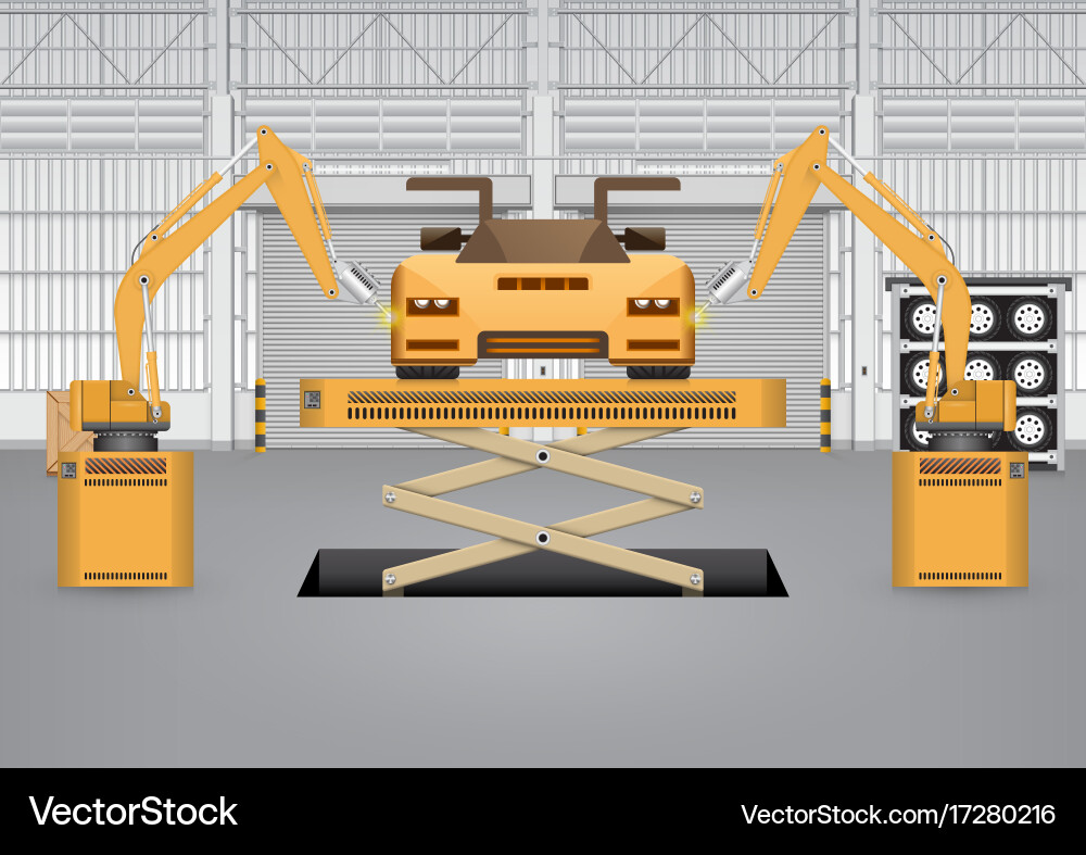 Robots in Factory Assembly Vector Image