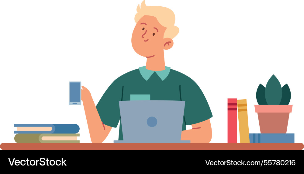 Student on computer Vector Image