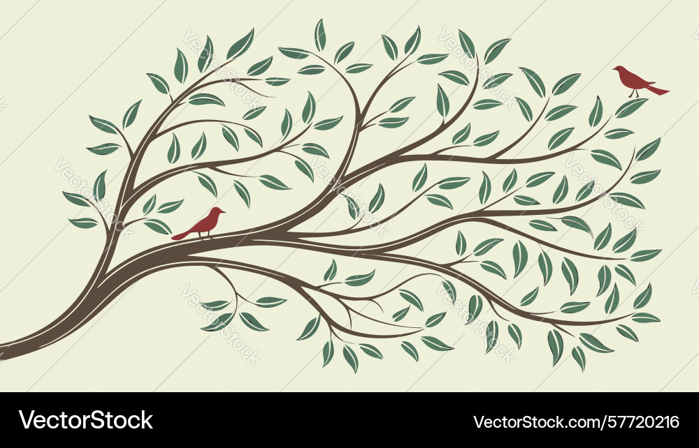 Tree branch with leaves and red bird design Vector Image