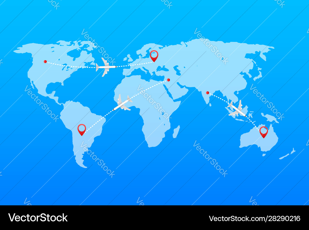 World Map with Airplane Trails Royalty Free Vector Image