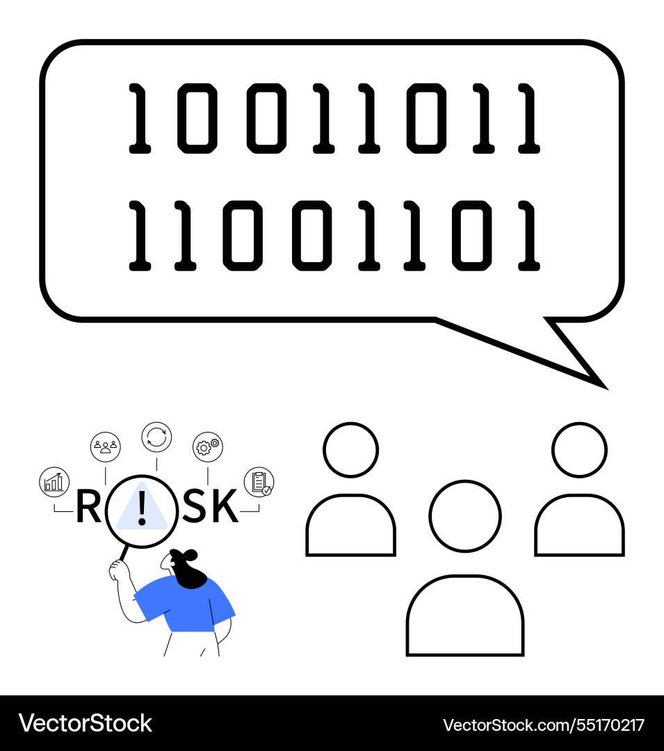 Binary code communication above team Binary code communication above team vector image