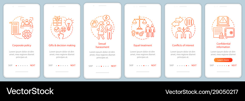 Business ethics onboarding mobile app page screen Business ethics onboarding mobile app page screen vector image