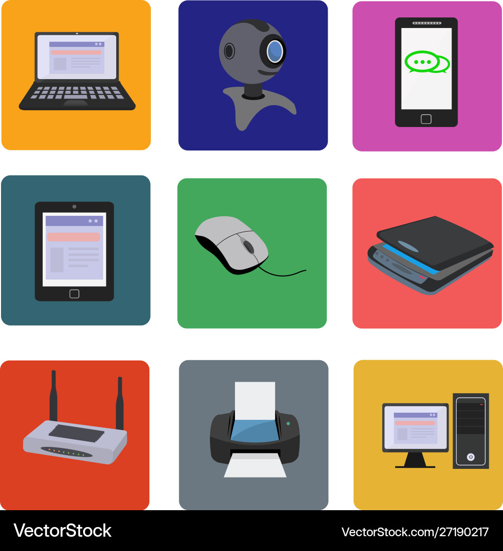 Computers and devices icon set vector image