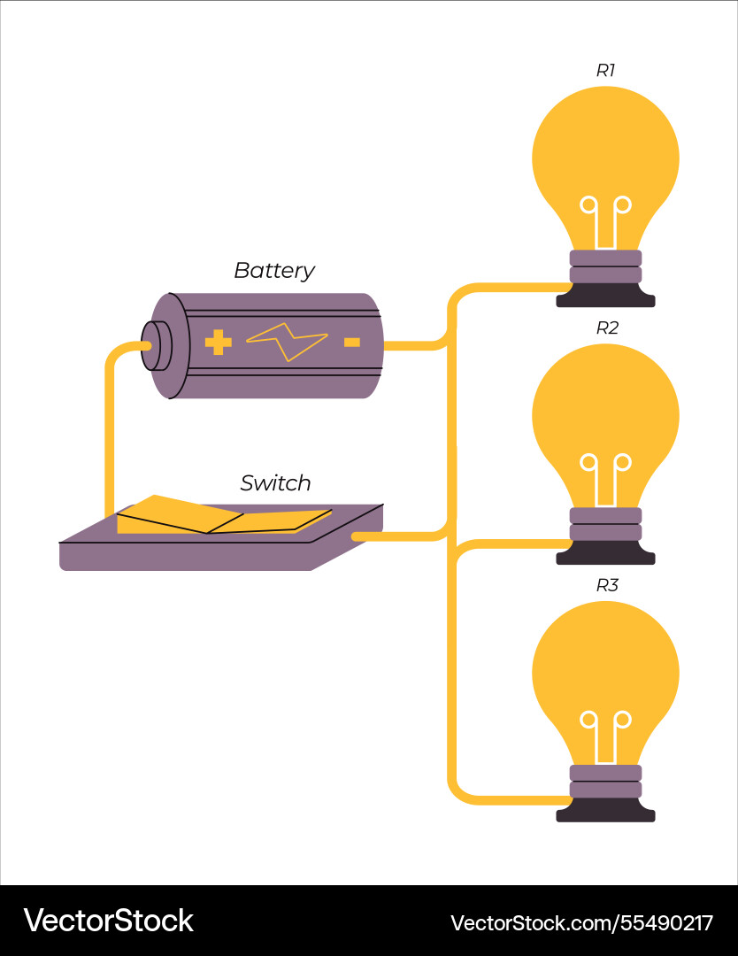 Electrical parallel circuit wire paths lightbulb vector image