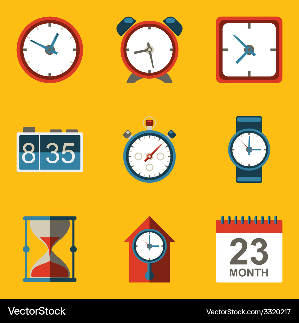 Flat icon set time clock Vector Image