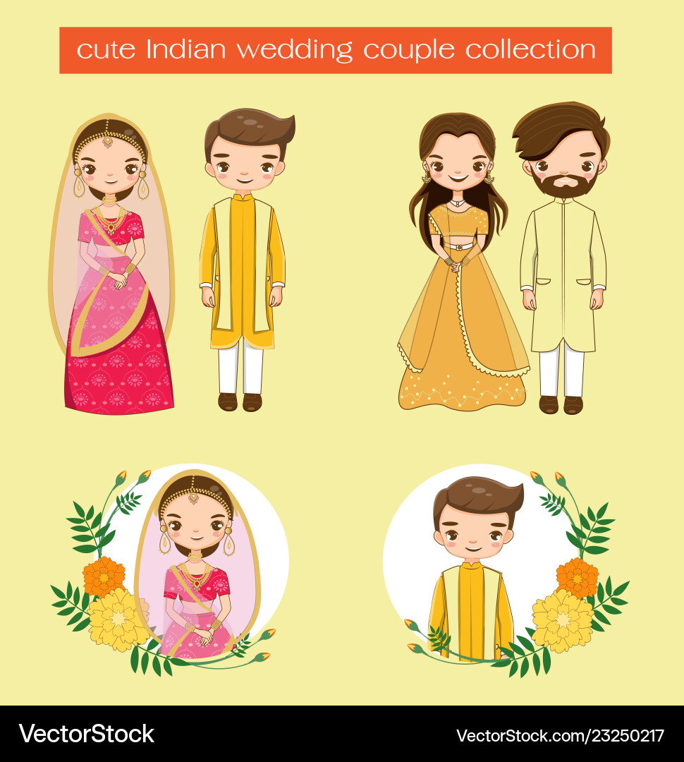 Indian Wedding Couple - Traditional Attire Vector Image