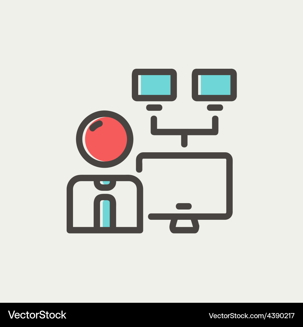 Man and screen with cameras thin line icon vector image
