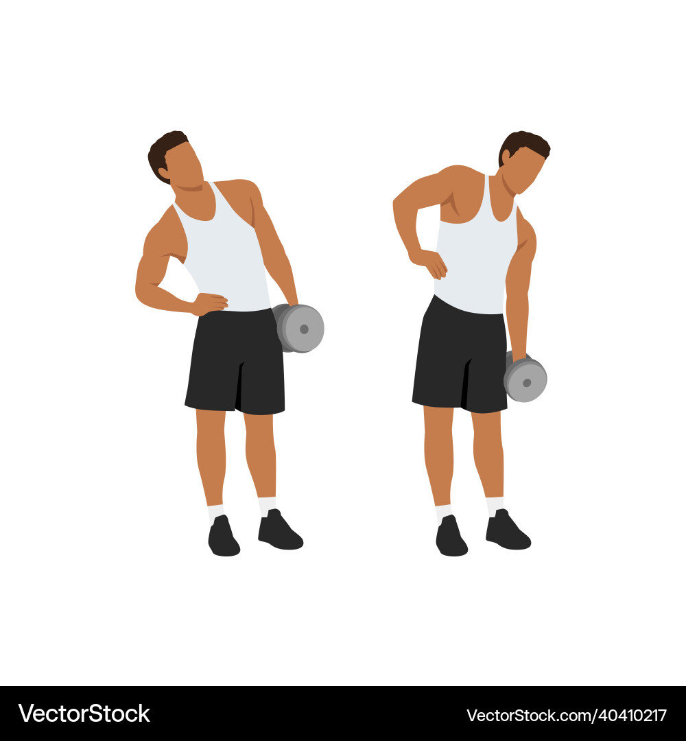 Man doing standing dumbbell side bends exercise Man doing standing dumbbell side bends exercise vector image