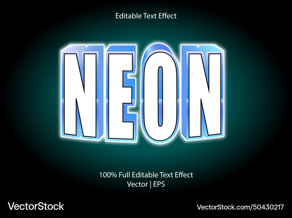 Neon editable text effect 3 dimension emboss Vector Image