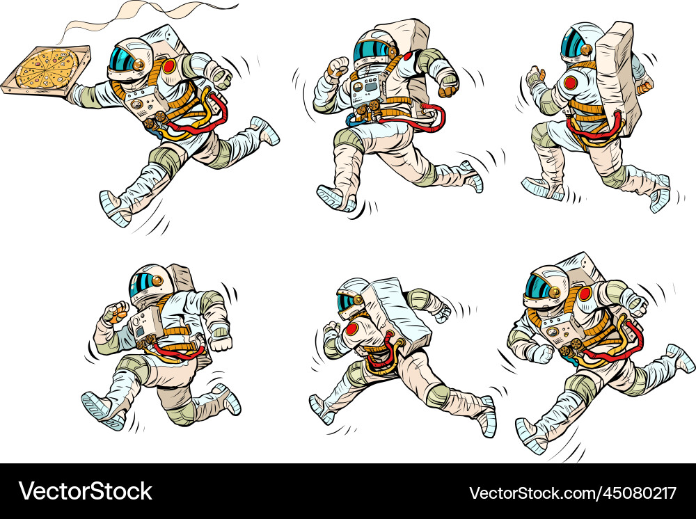 Retro Astronauts Running in Space vector image
