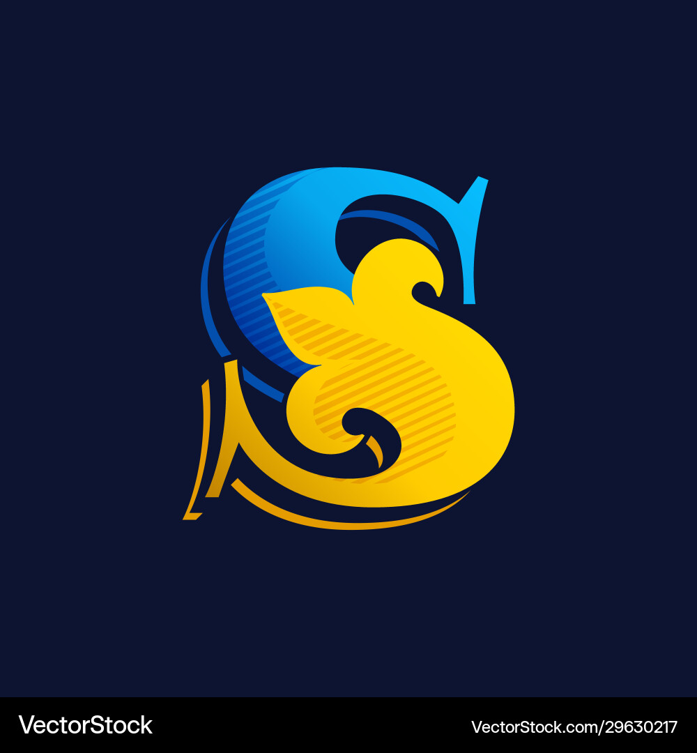 S letter logo with gold french lily and hatching S letter logo with gold french lily and hatching vector image