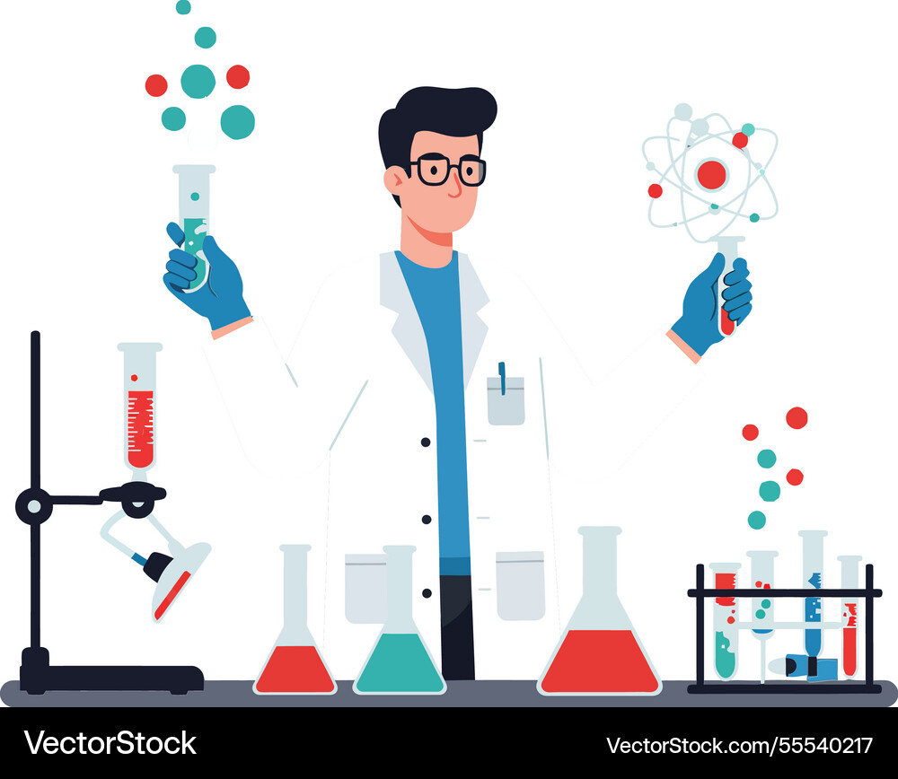 Scientist conducting experiments with colorful Scientist conducting experiments with colorful Vector Image