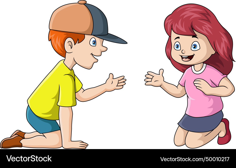 Süßer Junge und Mädchen Cartoon schütteln Hände Süßer Junge und Mädchen Cartoon schütteln Hände vektorbild
