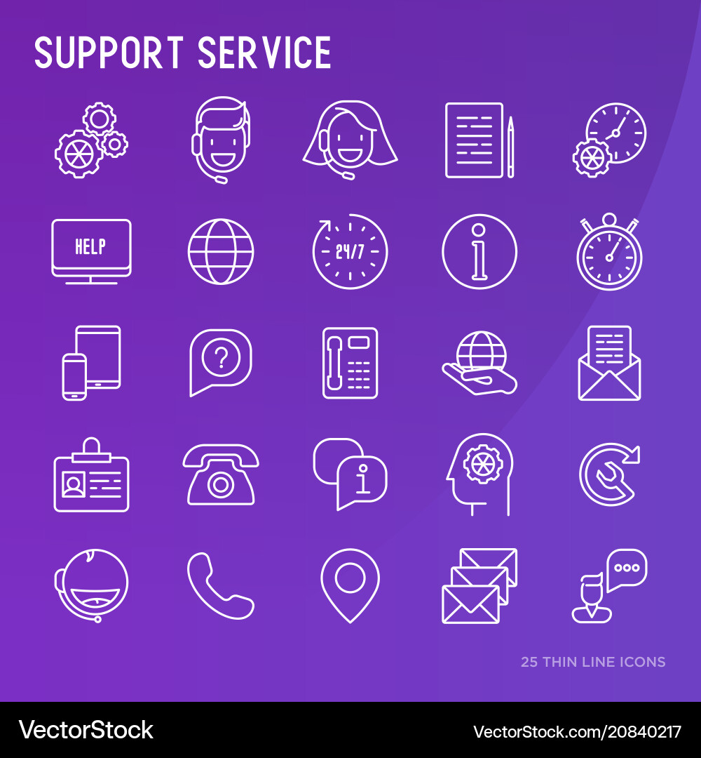 Support service or call center thin line icons set Support service or call center thin line icons set vector image