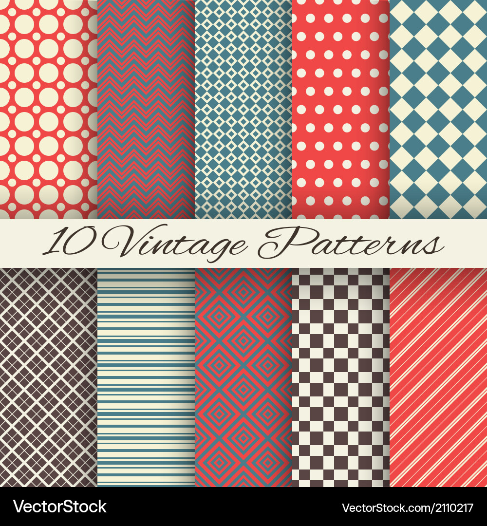 Vintage different seamless patterns tiling vector image