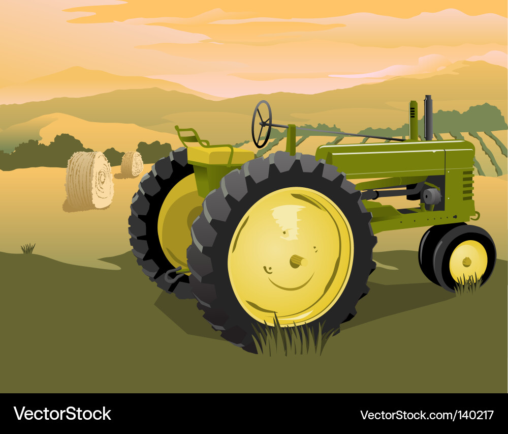 Vintage Tractor on a Farm Field Vector Image