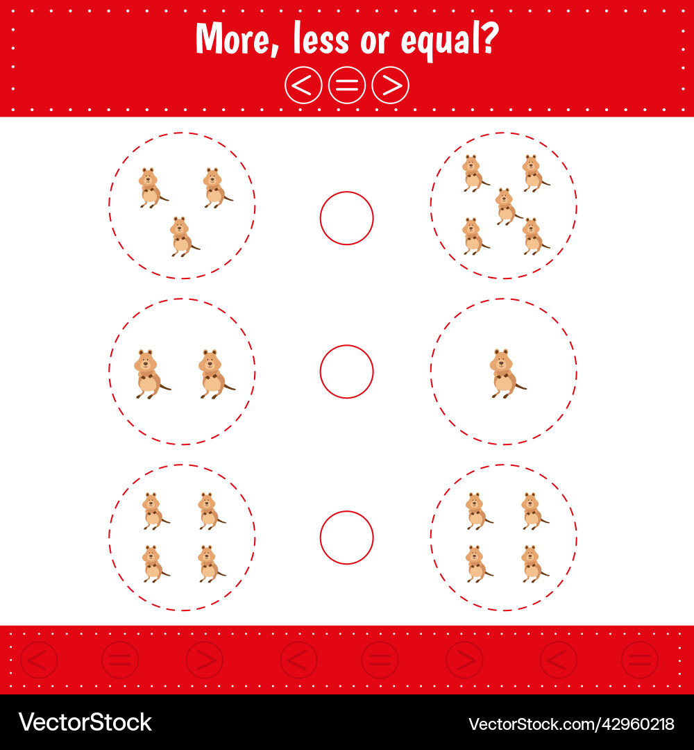 Choose more less or equal count quokka learning Choose more less or equal count quokka learning vector image