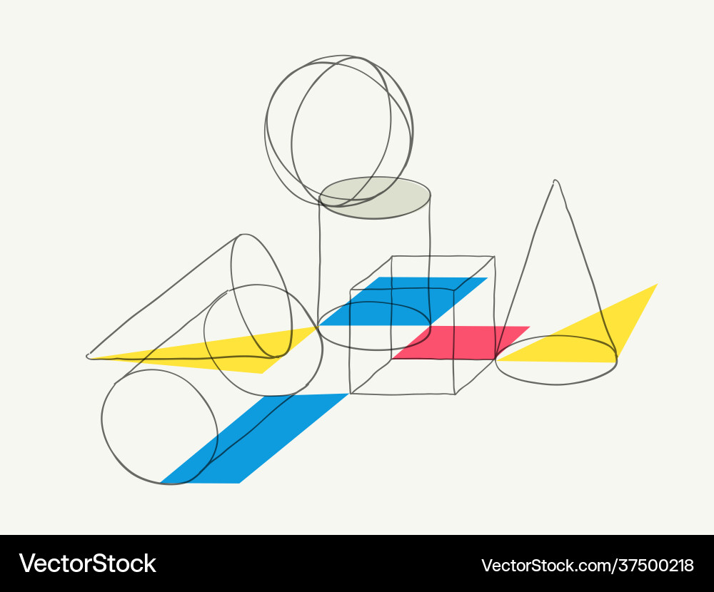 Compositions wireframe solid shapes and color Compositions wireframe solid shapes and color vector image
