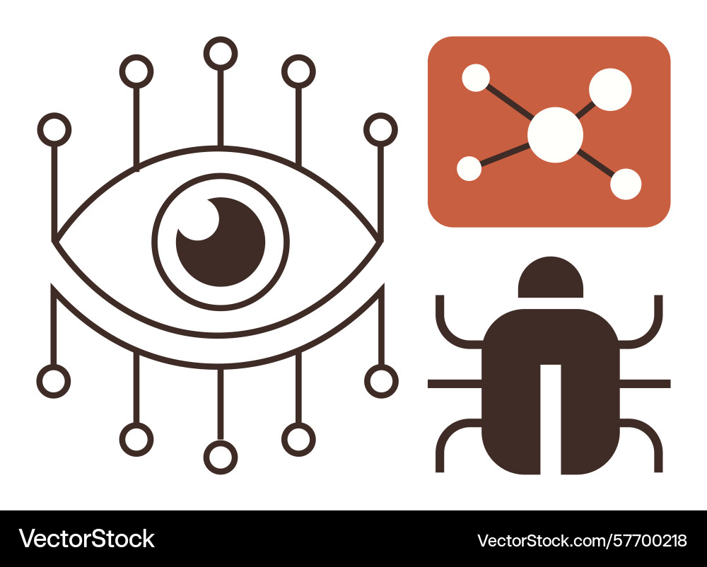 Cybersecurity concepts with network eye bug Cybersecurity concepts with network eye bug Vector Image