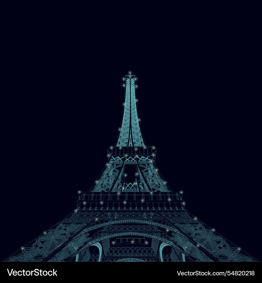 Eiffel tower wireframe with glowing lights from Eiffel tower wireframe with glowing lights from vector image