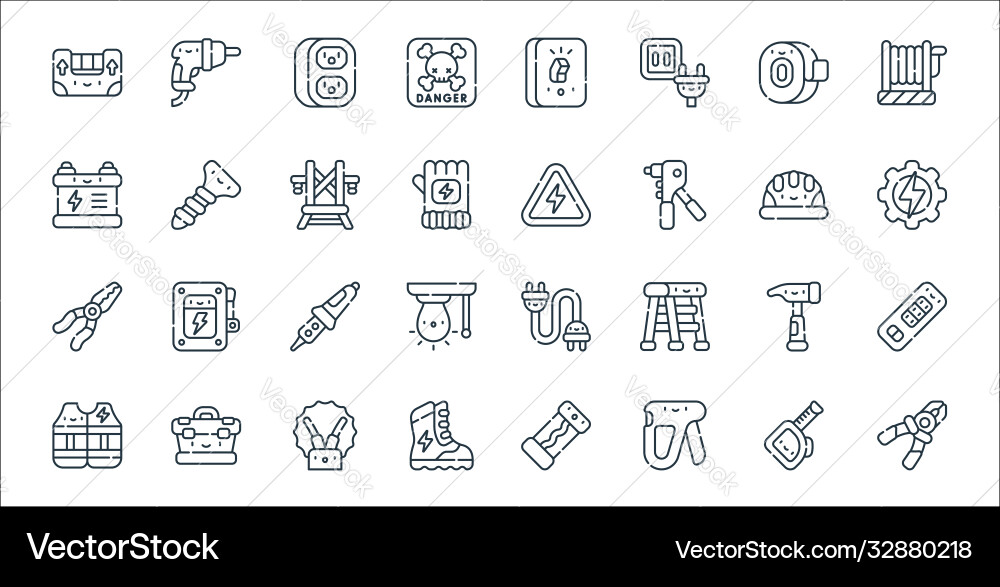 Electrician tools and line icons linear set Electrician tools and line icons linear set vector image