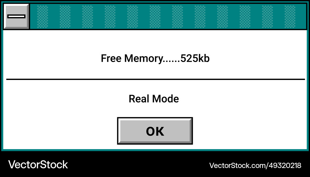 Interface of old school window showing free memory Vector Image