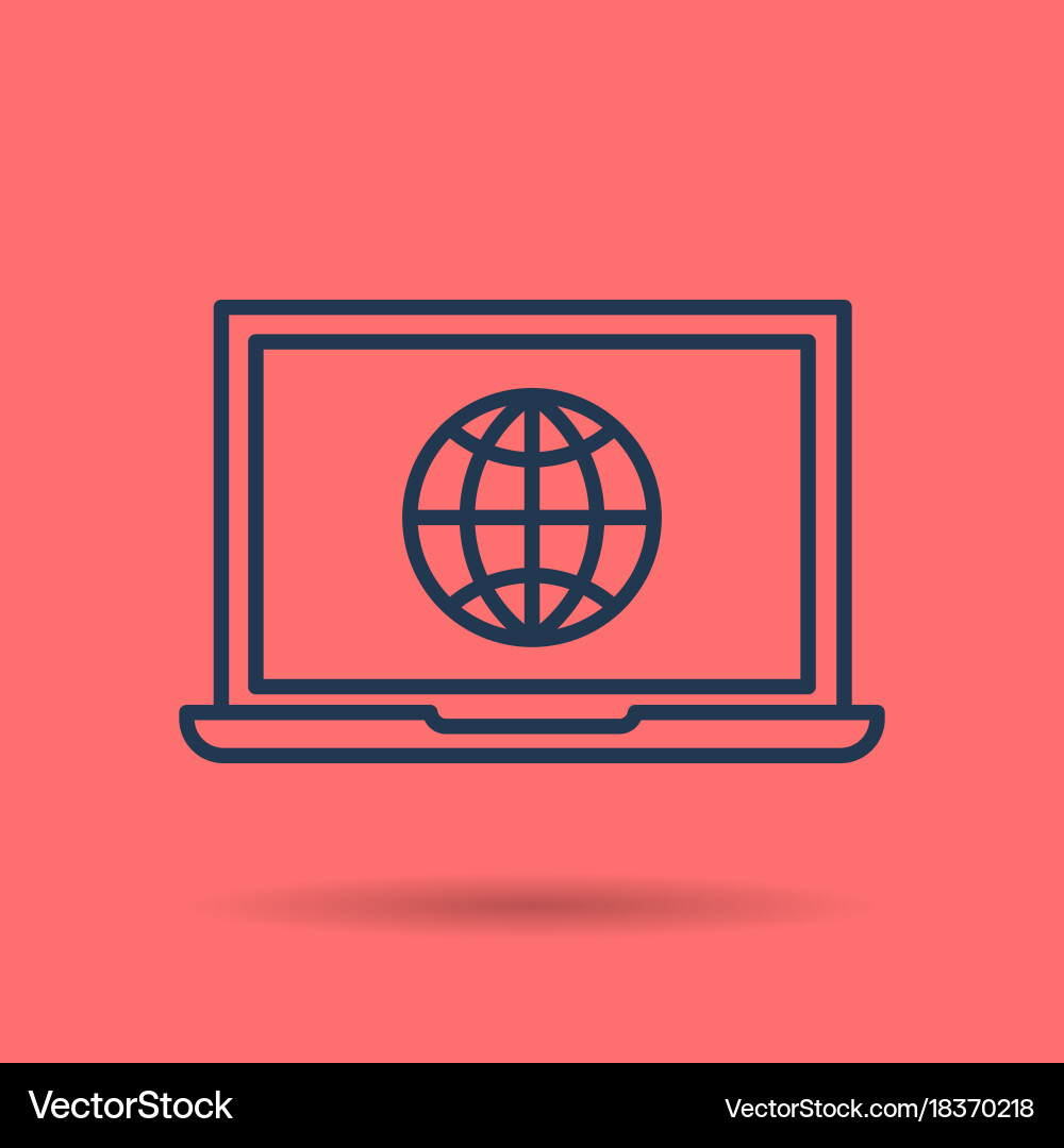Isolated linear icon - internet using on laptop Vector Image