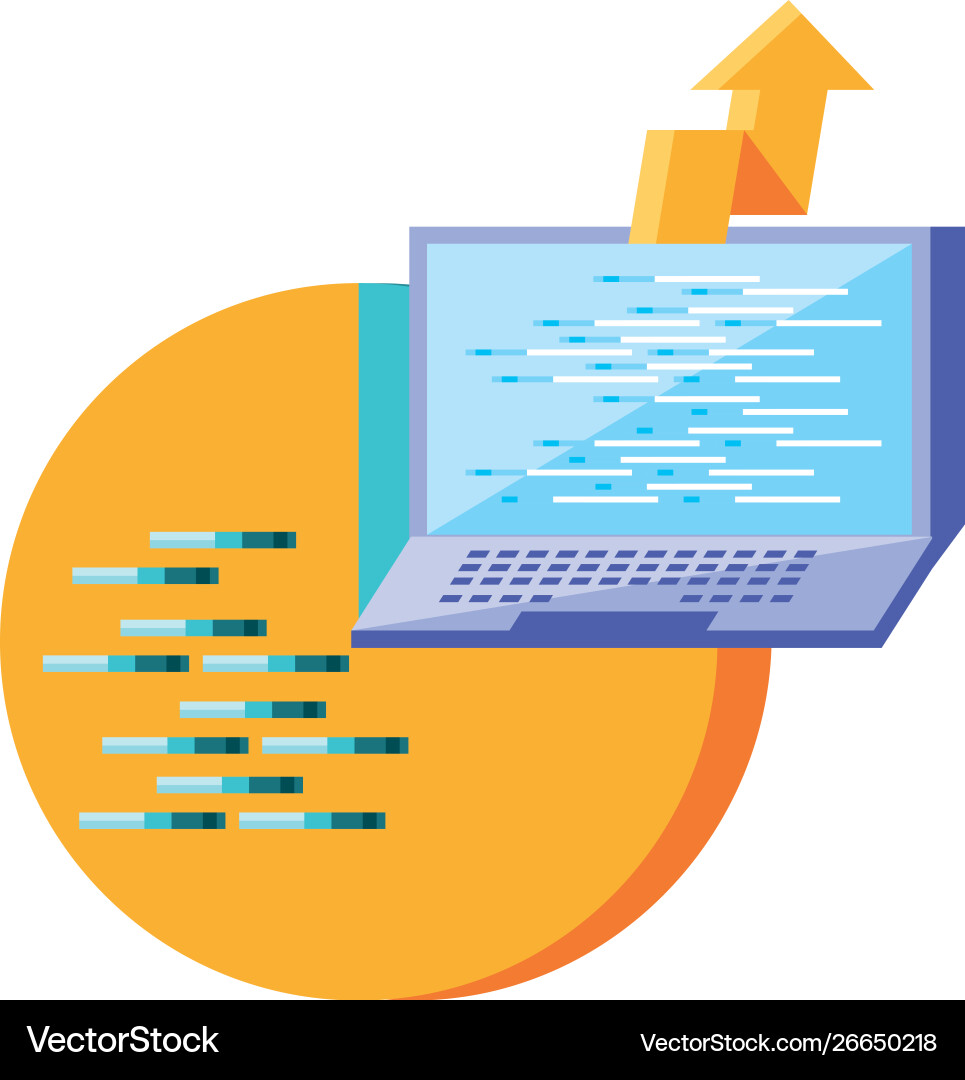 Laptop computer with statistical graphics circular Vector Image