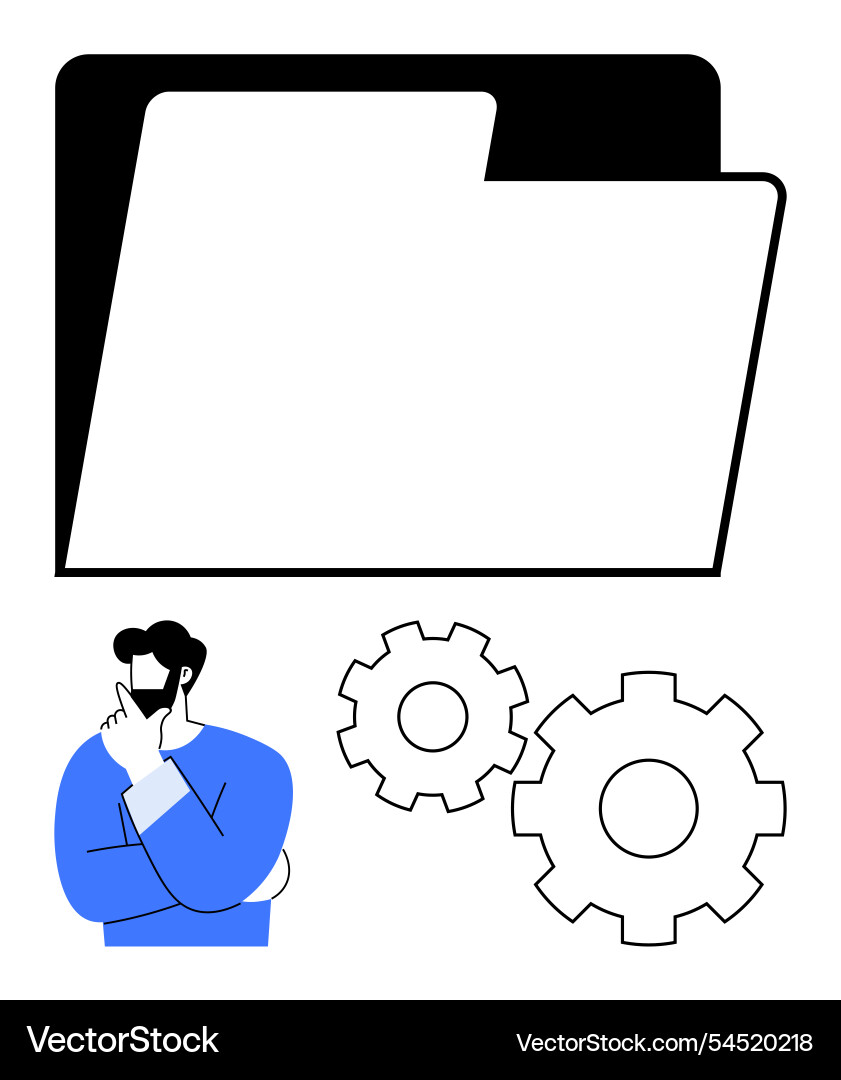Man contemplating in front of giant folder Vector Image