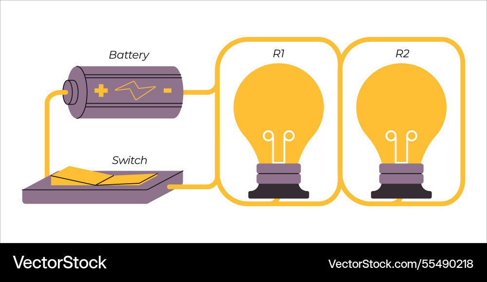 Parallel circuit electrical wire paths flow Parallel circuit electrical wire paths flow vector image