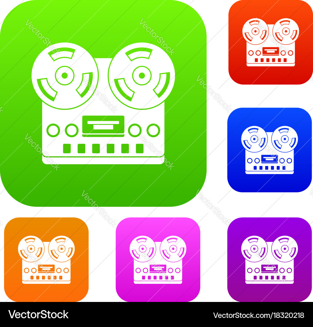 Retro tape recorder set color collection Vector Image
