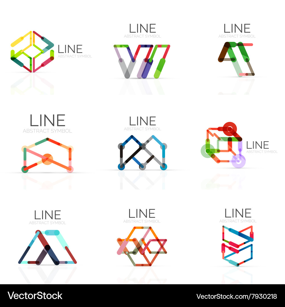 Set of linear abstract logos connected Vector Image