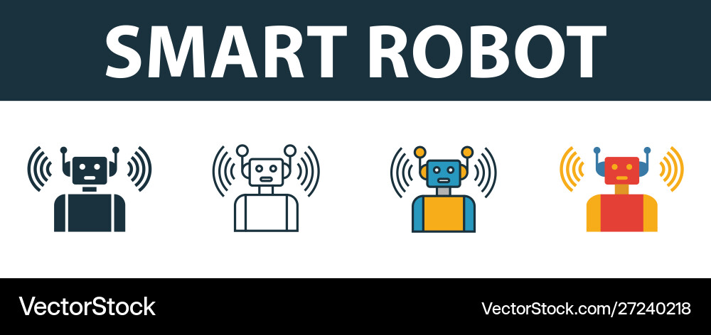 Smart robot icon set premium symbol in different Vector Image