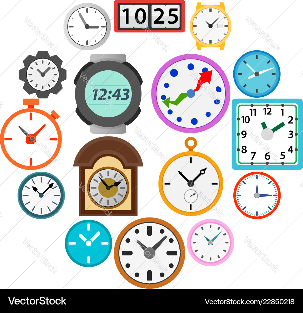 Time and clock icons set simple style Time and clock icons set simple style Vector Image