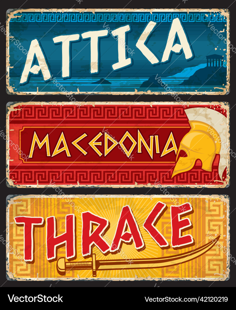 Attica macedonia thrace greek regions plates Attica macedonia thrace greek regions plates vector image
