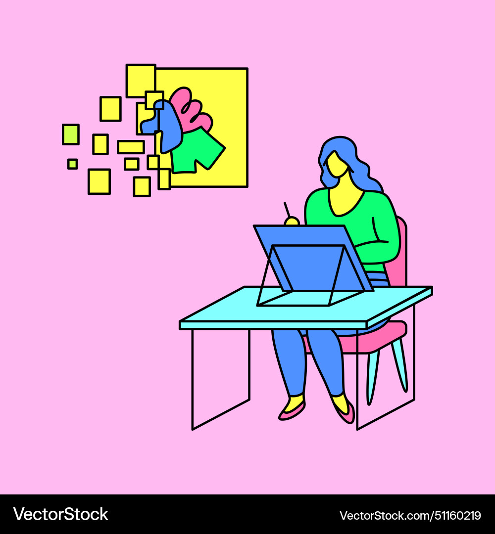 Character girl using computer at sitting desk Character girl using computer at sitting desk vector image