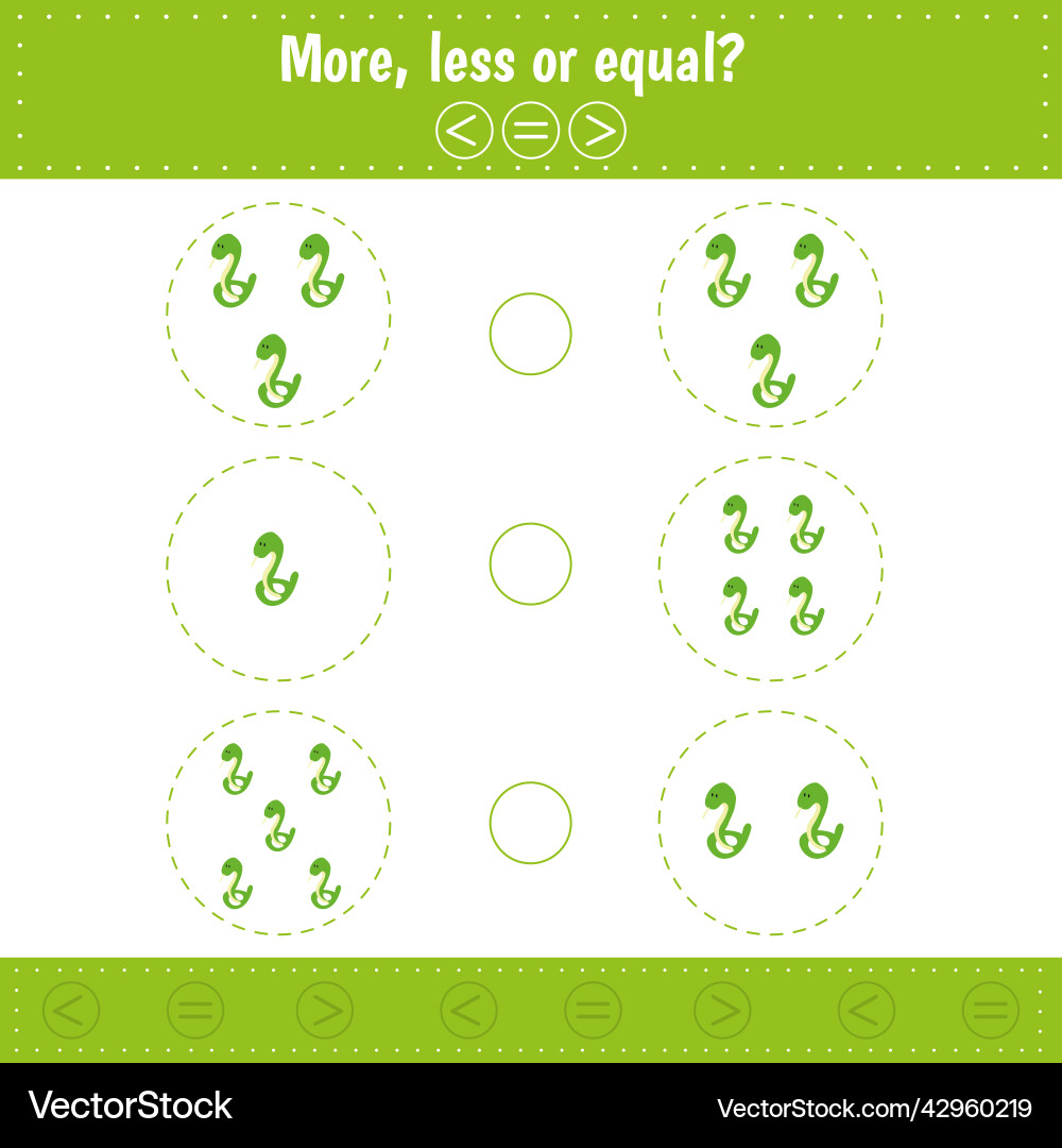 Choose more less or equal count snake learning Choose more less or equal count snake learning Vector Image