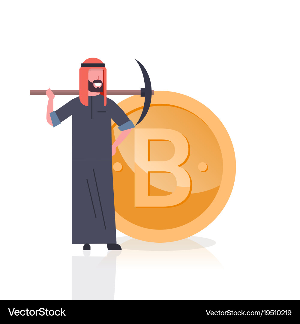 Cryptocurrency mining concept arab man – Royalty-Free Vector | VectorStock